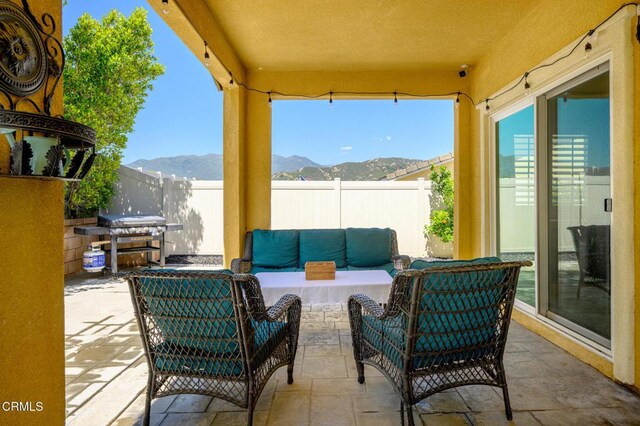 17837 Grapevine Ln, San Bernardino, CA 92407 - view of patio / terrace featuring a mountain view, outdoor lounge area, and area for grilling
