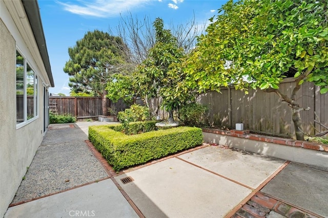 fenced backyard featuring a patio