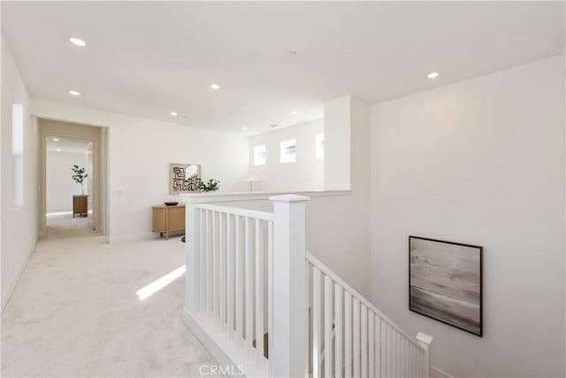 317 Sora, Irvine, CA 92618 - hall with an upstairs landing, recessed lighting, and light colored carpet