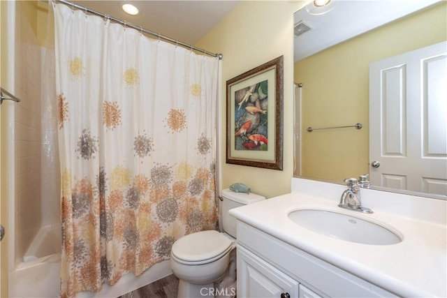 80 Great Lawn, Irvine, CA 92620 - full bathroom with toilet, vanity, shower / tub combo with curtain, and wood finished floors
