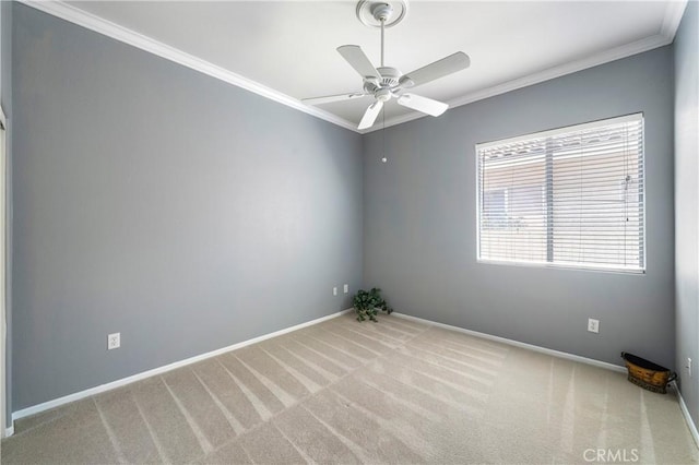 29365 Sparkling Dr, Menifee, CA 92584 - carpeted empty room featuring ornamental molding, a ceiling fan, and baseboards