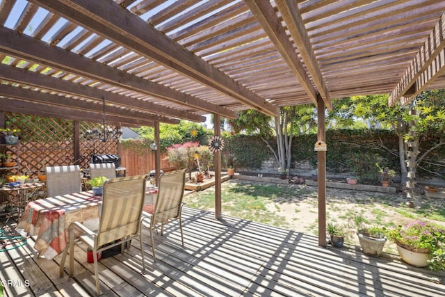1093 Hickory View Cir, Camarillo, CA 93012 - wooden deck featuring outdoor dining area, a fenced backyard, a patio, and a pergola
