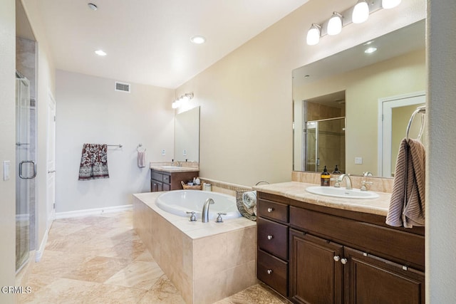 1541 Windshore Way, Oxnard, CA 93035 - bathroom with a stall shower, a garden tub, two vanities, and recessed lighting