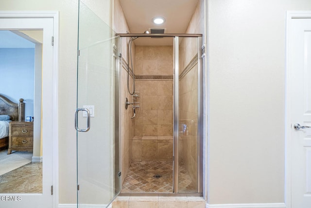 1541 Windshore Way, Oxnard, CA 93035 - bathroom featuring connected bathroom, a shower stall, baseboards, and recessed lighting