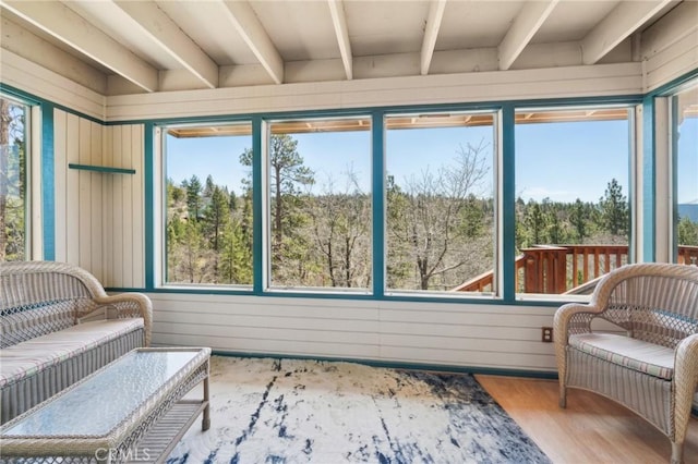 1179 Ridge Rd, Fawnskin, CA 92333 - sunroom with beamed ceiling