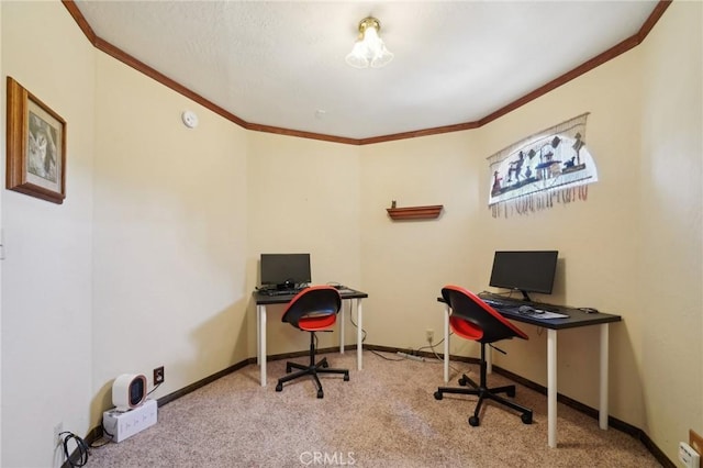 1179 Ridge Rd, Fawnskin, CA 92333 - home office featuring crown molding, carpet flooring, and baseboards