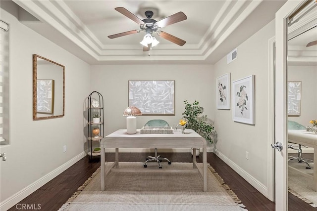 12044 Hoffman St Unit 204, Studio City, CA 91604 - office space featuring a raised ceiling, dark wood-type flooring, and ceiling fan