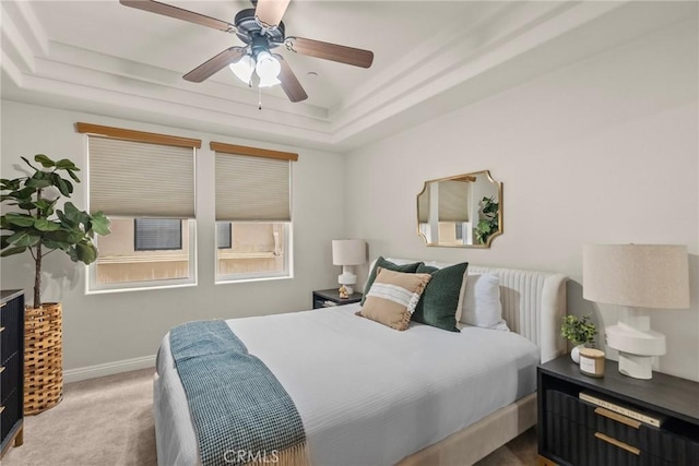 12044 Hoffman St Unit 204, Studio City, CA 91604 - carpeted bedroom with a tray ceiling, baseboards, and ceiling fan