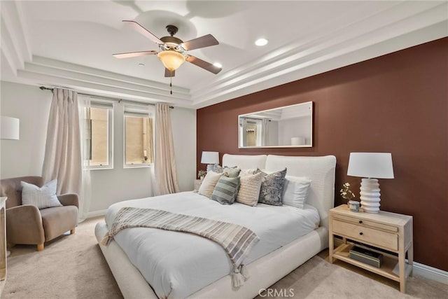 12044 Hoffman St Unit 204, Studio City, CA 91604 - carpeted bedroom featuring a raised ceiling, baseboards, ceiling fan, and recessed lighting
