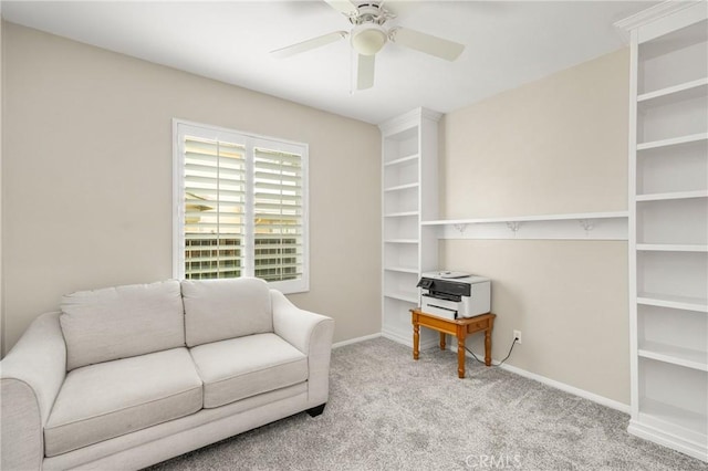 32748 Stonefield Ln, Temecula, CA 92592 - living area featuring carpet flooring, a ceiling fan, and baseboards