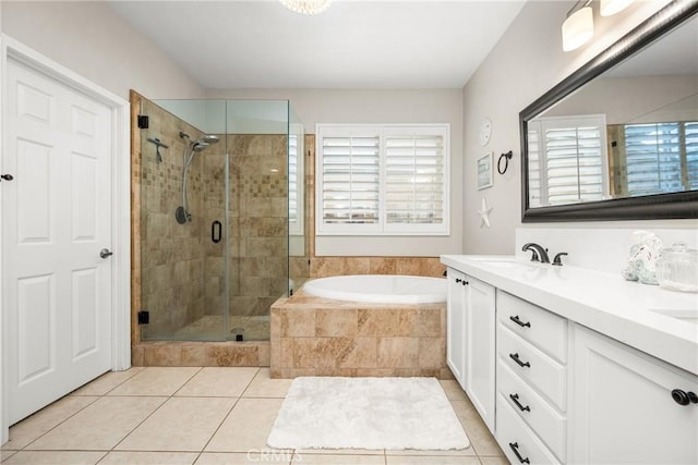 32748 Stonefield Ln, Temecula, CA 92592 - full bath with a shower stall, tile patterned flooring, a garden tub, and double vanity