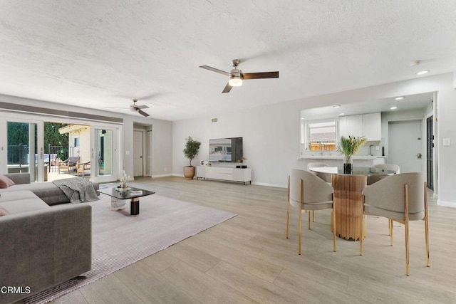 8534 Beverly Dr, San Gabriel, CA 91775 - living room featuring ceiling fan, light wood finished floors, a textured ceiling, plenty of natural light, and recessed lighting
