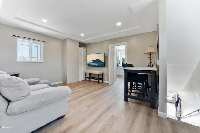 8534 Beverly Dr, San Gabriel, CA 91775 - living room featuring a raised ceiling, light wood-style floors, and recessed lighting