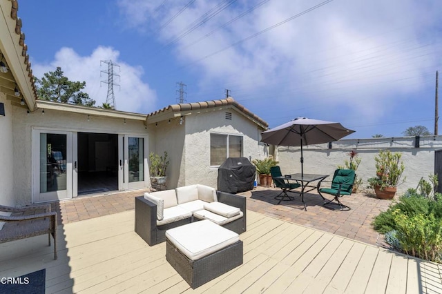 8534 Beverly Dr, San Gabriel, CA 91775 - deck featuring area for grilling, outdoor lounge area, outdoor dining area, and a patio