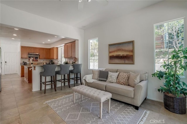 53 Via Palacio, San Clemente, CA 92673 - living area with a ceiling fan and recessed lighting