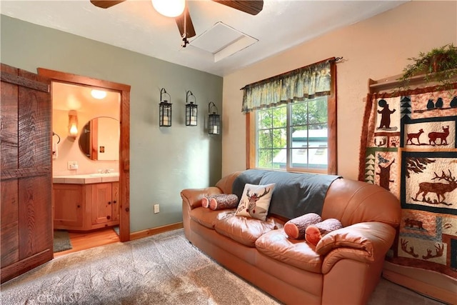 7072 Cranes Nest Rd, Mariposa, CA 95338 - living area featuring a ceiling fan and light carpet