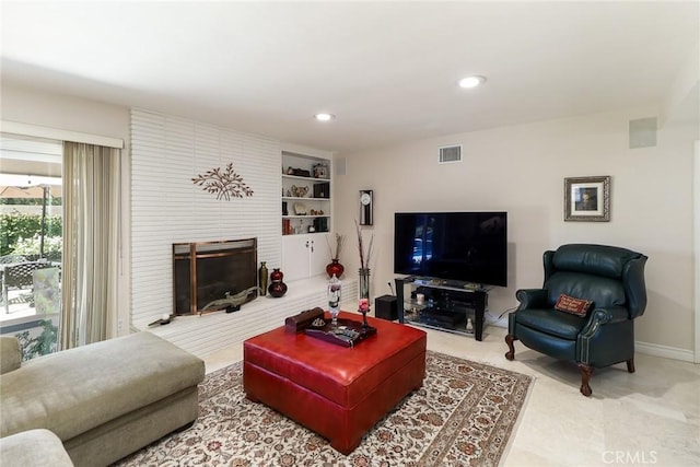 161 W Loretto Ct, Claremont, CA 91711 - living room with built in features, a fireplace, baseboards, and recessed lighting