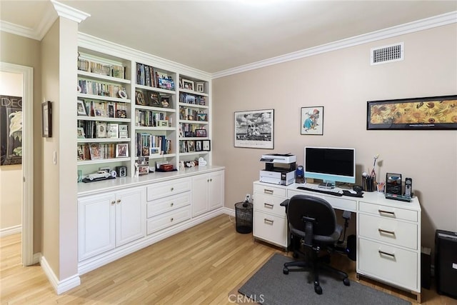 161 W Loretto Ct, Claremont, CA 91711 - office area featuring light wood-style floors, ornamental molding, and baseboards