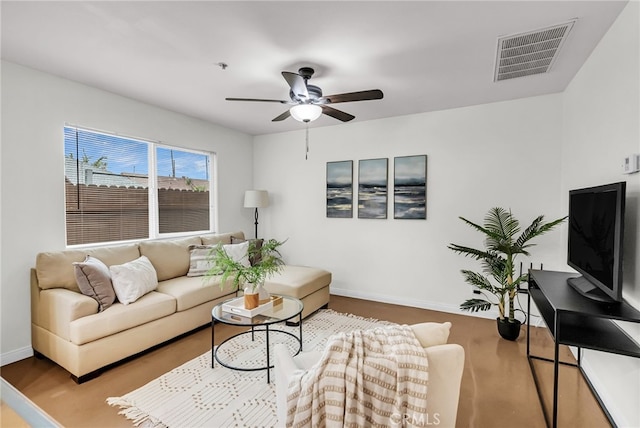 4775 Somerset Dr, Riverside, CA 92507 - living room featuring a ceiling fan, baseboards, and wood finished floors