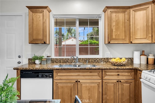 4775 Somerset Dr, Riverside, CA 92507 - kitchen with white appliances, a sink, and brown cabinets