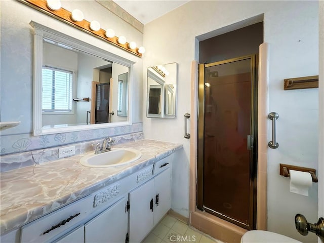 817 W Heber St, Glendora, CA 91741 - full bathroom featuring a stall shower, vanity, and tile patterned flooring