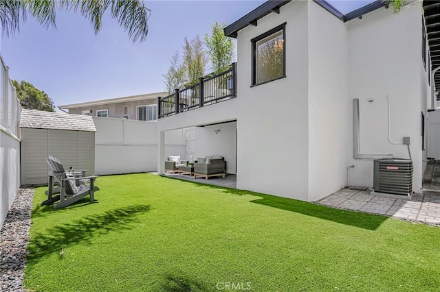 803 Spencer St, Redondo Beach, CA 90277 - view of yard with a balcony, an outdoor living space, central air condition unit, and a patio area