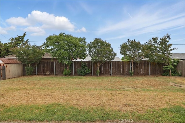 view of yard with a storage shed and an outdoor structure