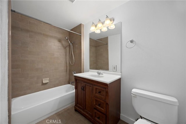 bathroom with toilet, shower / washtub combination, and vanity
