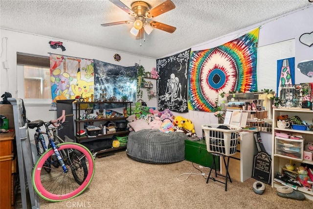1825 Magnolia Ave, Chico, CA 95926 - game room featuring carpet, a textured ceiling, and ceiling fan