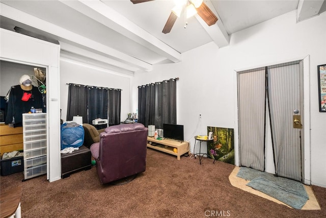 1825 Magnolia Ave, Chico, CA 95926 - sitting room with beamed ceiling, carpet, and a ceiling fan