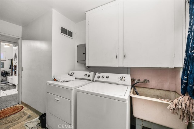 1825 Magnolia Ave, Chico, CA 95926 - laundry area featuring cabinet space, washer and clothes dryer, and electric panel