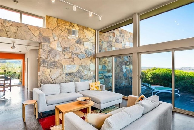 living area with track lighting