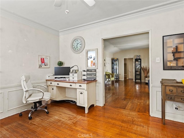 137 N Rose St, Burbank, CA 91505 - office space with wood-type flooring, crown molding, and ceiling fan