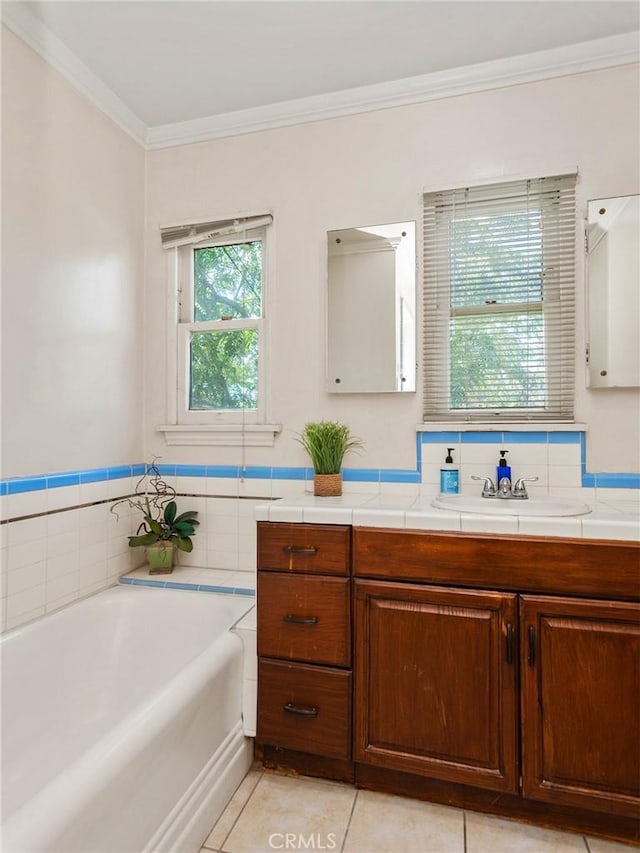 137 N Rose St, Burbank, CA 91505 - full bathroom with ornamental molding, tile patterned flooring, vanity, and a bath