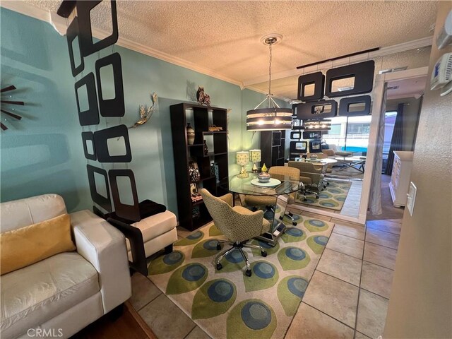 470 S Calle Encilia Unit B11, Palm Springs, CA 92262 - dining space with ornamental molding, a textured ceiling, and tile patterned flooring