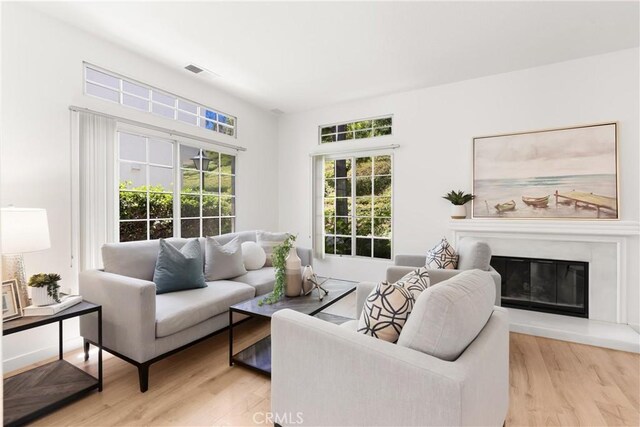 23622 Wakefield Ct Unit 69, Laguna Niguel, CA 92677 - living area with light wood-type flooring and a glass covered fireplace