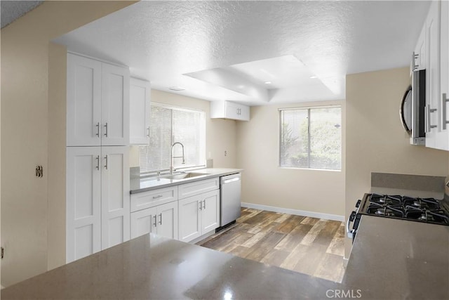845 Daffodil Dr, Riverside, CA 92507 - kitchen featuring a sink, stainless steel appliances, light wood-style flooring, plenty of natural light, and a textured ceiling