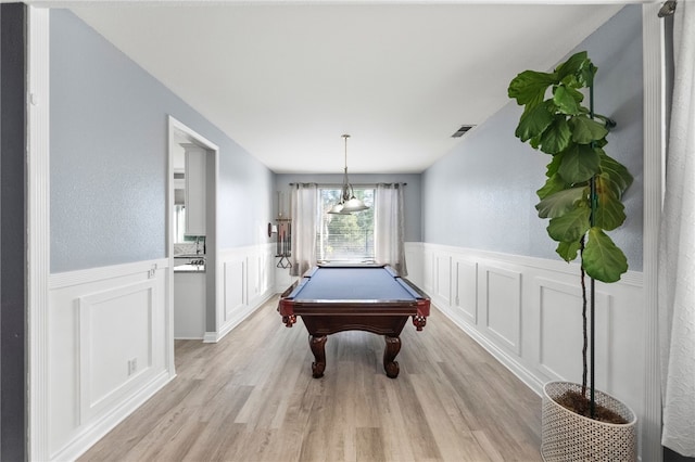 32871 Levi Ct, Temecula, CA 92592 - game room featuring a wainscoted wall, light wood-type flooring, a decorative wall, and billiards table