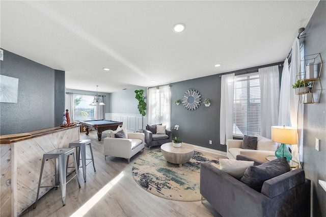 32871 Levi Ct, Temecula, CA 92592 - living room with wood finished floors, pool table, and recessed lighting