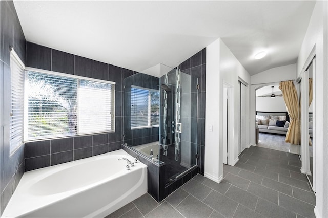 32871 Levi Ct, Temecula, CA 92592 - full bath featuring a bath, tile patterned floors, a shower stall, ensuite bathroom, and ceiling fan