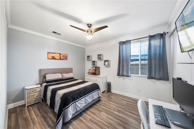 32871 Levi Ct, Temecula, CA 92592 - bedroom with ornamental molding, wood finished floors, multiple windows, and ceiling fan