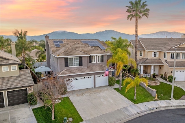 32871 Levi Ct, Temecula, CA 92592 - traditional-style house with a mountain view, a tile roof, stucco siding, and a garage