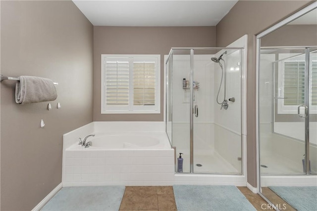 1709 Duncan Way, Corona, CA 92881 - bathroom with a bath, a shower stall, tile patterned floors, and baseboards