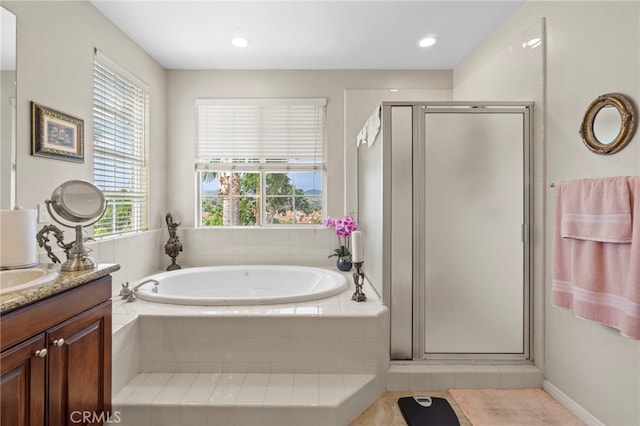 27781 Country Lane Rd, Laguna Niguel, CA 92677 - full bathroom featuring vanity, a bath, and a shower stall
