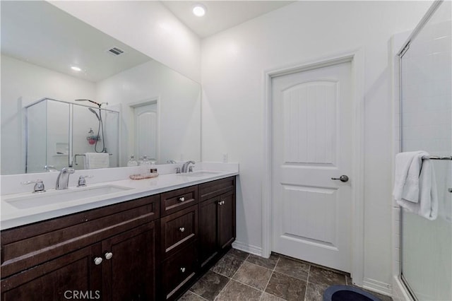 14533 Verona Pl, Eastvale, CA 92880 - full bathroom featuring a shower stall, double vanity, and baseboards