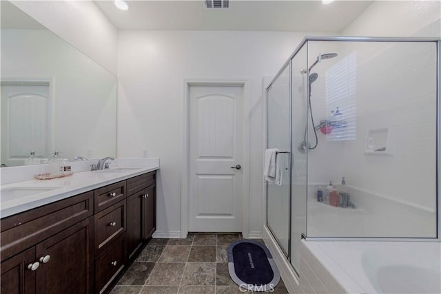 14533 Verona Pl, Eastvale, CA 92880 - full bath featuring a shower stall, double vanity, a bathtub, and recessed lighting