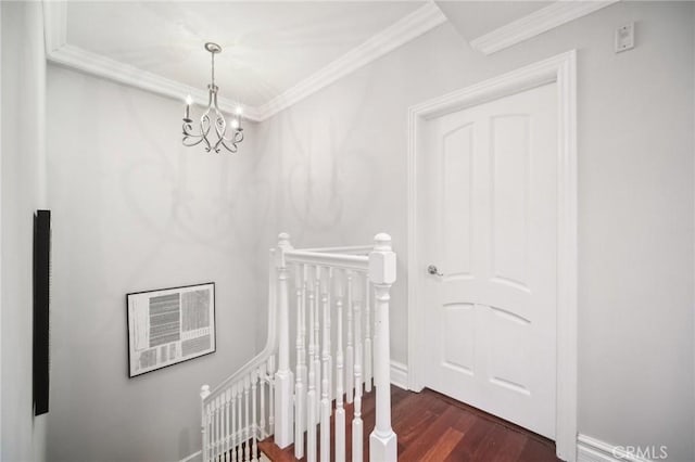 11989 Laurelwood Dr Unit 3, Studio City, CA 91604 - stairs with a chandelier, ornamental molding, and wood finished floors