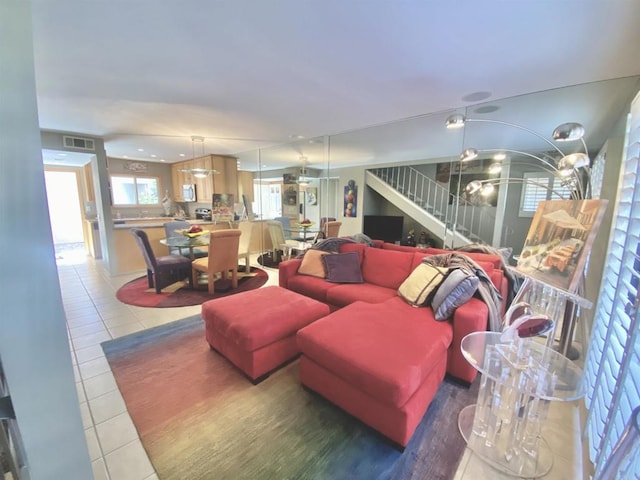 34354 Laura Way, Rancho Mirage, CA 92270 - living room featuring tile patterned flooring and stairs