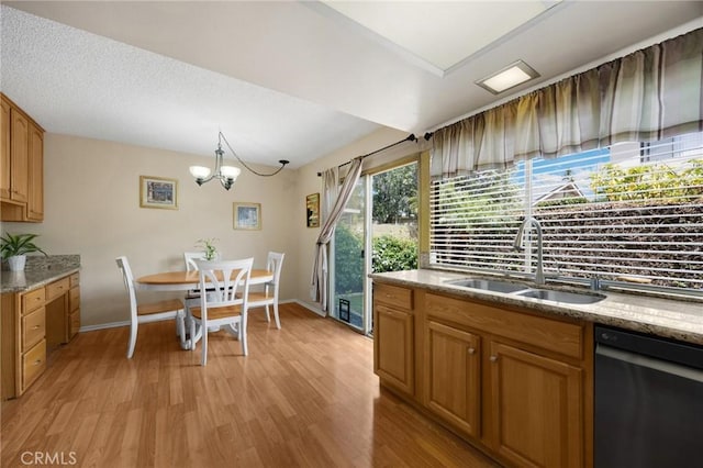 9906 Cedar Ct, Cypress, CA 90630 - kitchen with dishwasher, a sink, light wood-style floors, and baseboards