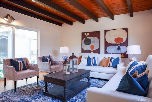 3844 W 181st St, Torrance, CA 90504 - living room featuring healthy amount of natural light, beam ceiling, and wooden ceiling